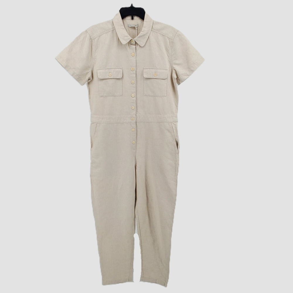 Outerknown SEA Suit Womens Medium Natural Organic Cotton Linen Jumpsuit 2130066